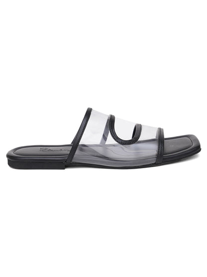 ELANBERG Black Fashion Synthetic Leather Slip-On Flats