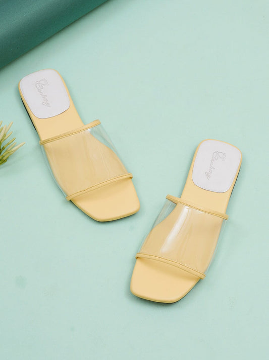 ELANBERG Yellow Fashion Synthetic Leather Slip-On Flats Summer ELANBERG 